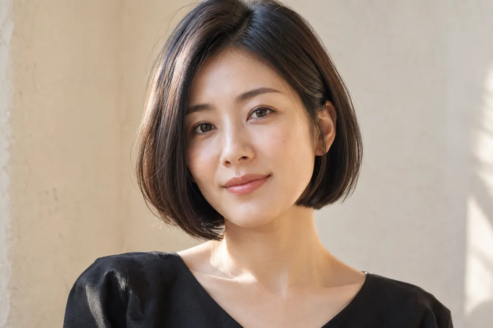A sculpted bob haircut with a clean outline.
